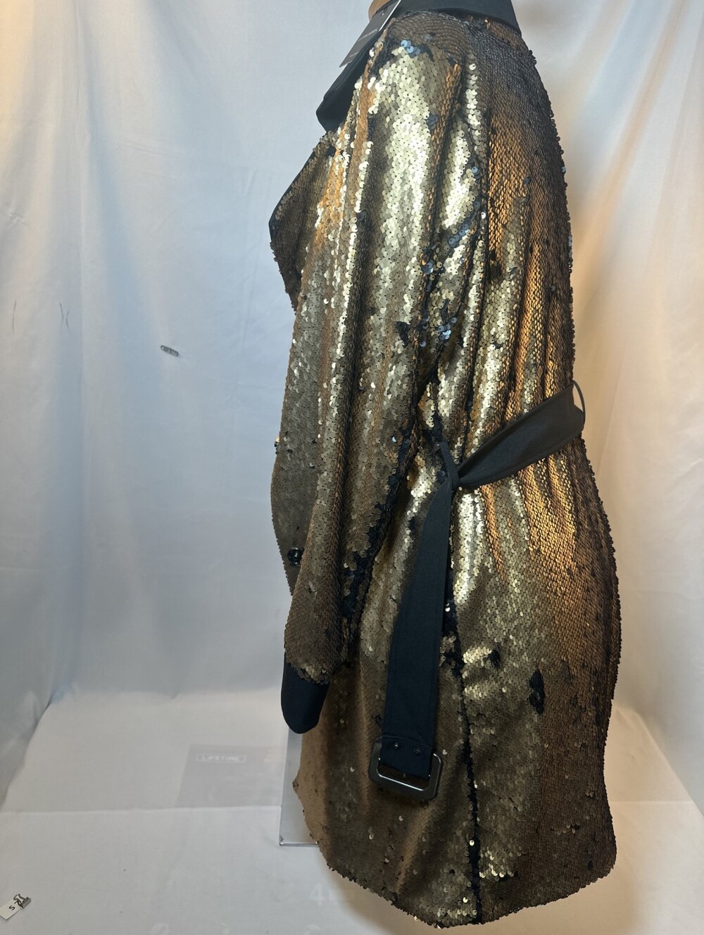Gold Sequin Belted Women's Coat - Picture 8 of 15